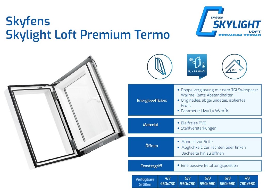 Dachausstiegfenster Skylight Loft Premium Termo 660x980